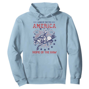 Funny 4th of July Western Cowboy Hoodie America Land Of The Yee Home Of The Haw TS11 Light Blue Print Your Wear