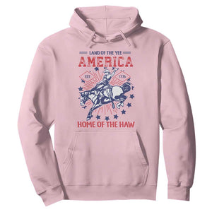 Funny 4th of July Western Cowboy Hoodie America Land Of The Yee Home Of The Haw TS11 Light Pink Print Your Wear