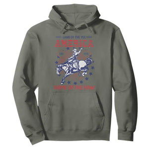 Funny 4th of July Western Cowboy Hoodie America Land Of The Yee Home Of The Haw TS11 Military Green Print Your Wear