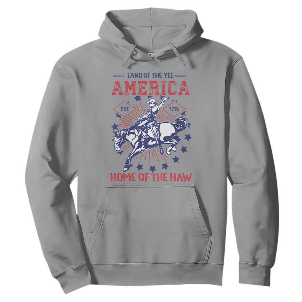 Funny 4th of July Western Cowboy Hoodie America Land Of The Yee Home Of The Haw TS11 Sport Gray Print Your Wear