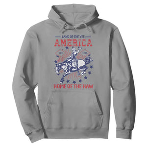 Funny 4th of July Western Cowboy Hoodie America Land Of The Yee Home Of The Haw TS11 Sport Gray Print Your Wear
