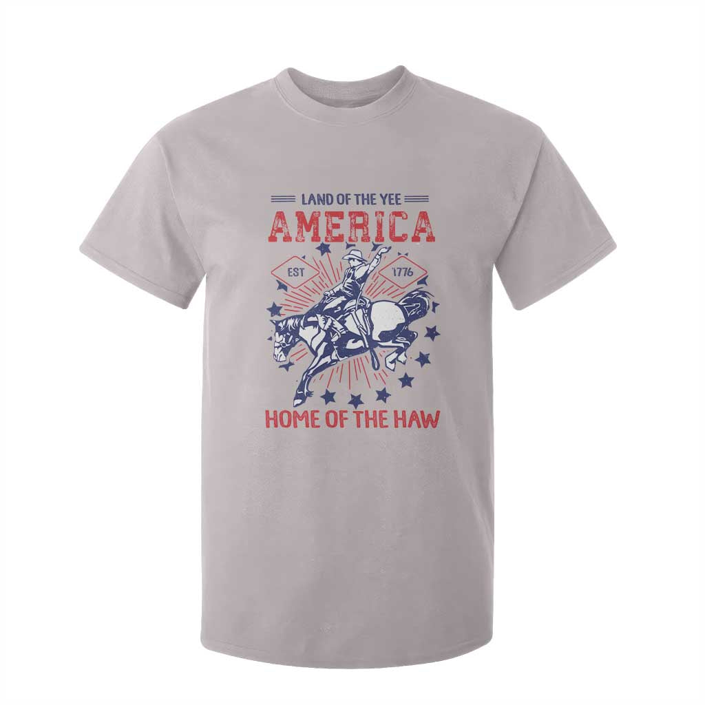 Funny 4th of July Western Cowboy T Shirt For Kid America Land Of The Yee Home Of The Haw TS11 Ice Gray Print Your Wear
