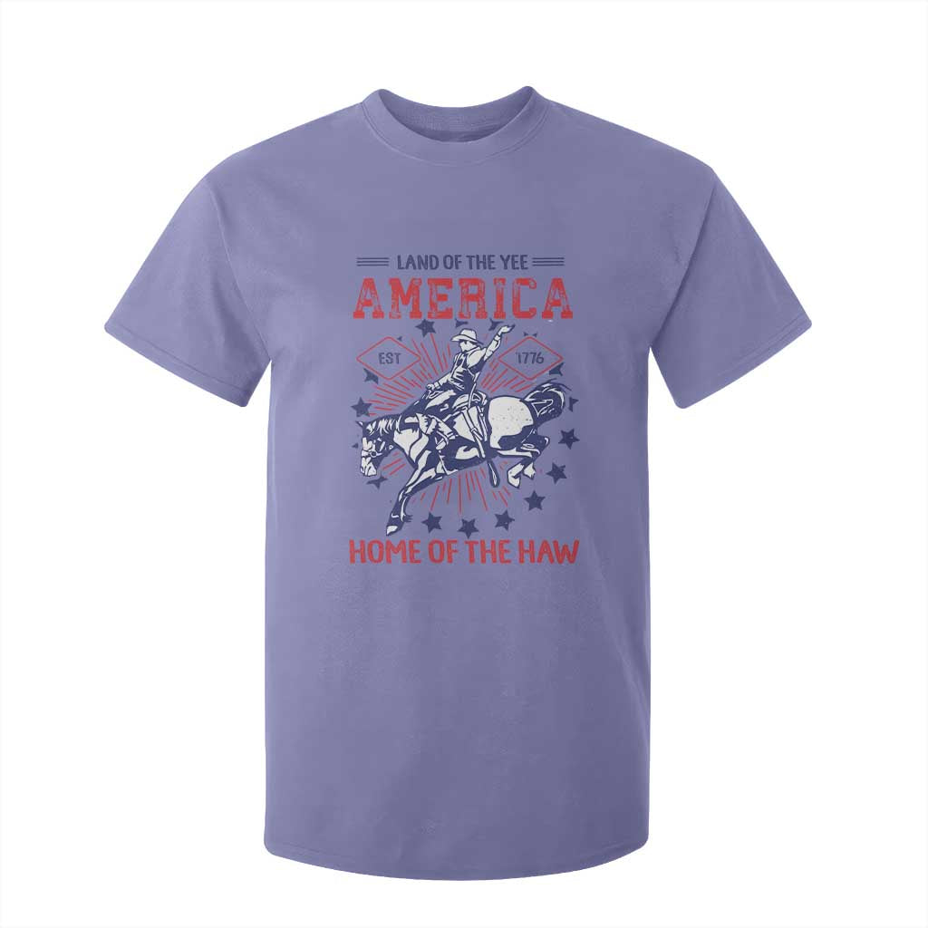 Funny 4th of July Western Cowboy T Shirt For Kid America Land Of The Yee Home Of The Haw TS11 Violet Print Your Wear