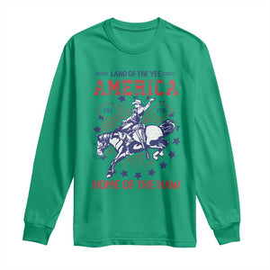 Funny 4th of July Western Cowboy Long Sleeve Shirt America Land Of The Yee Home Of The Haw TS11 Irish Green Print Your Wear
