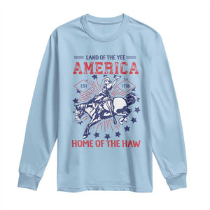 Funny 4th of July Western Cowboy Long Sleeve Shirt America Land Of The Yee Home Of The Haw TS11 Light Blue Print Your Wear