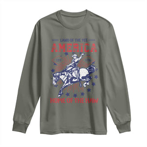 Funny 4th of July Western Cowboy Long Sleeve Shirt America Land Of The Yee Home Of The Haw TS11 Military Green Print Your Wear