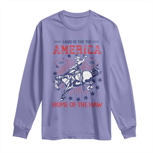 Funny 4th of July Western Cowboy Long Sleeve Shirt America Land Of The Yee Home Of The Haw TS11 Violet Print Your Wear