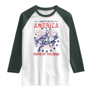 Funny 4th of July Western Cowboy Raglan Shirt America Land Of The Yee Home Of The Haw TS11 White Dark Forest Green Print Your Wear