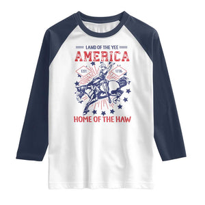 Funny 4th of July Western Cowboy Raglan Shirt America Land Of The Yee Home Of The Haw TS11 White Navy Print Your Wear