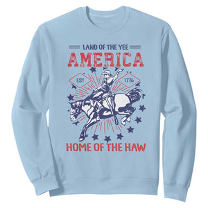 Funny 4th of July Western Cowboy Sweatshirt America Land Of The Yee Home Of The Haw TS11 Light Blue Print Your Wear