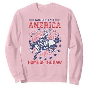 Funny 4th of July Western Cowboy Sweatshirt America Land Of The Yee Home Of The Haw TS11 Light Pink Print Your Wear