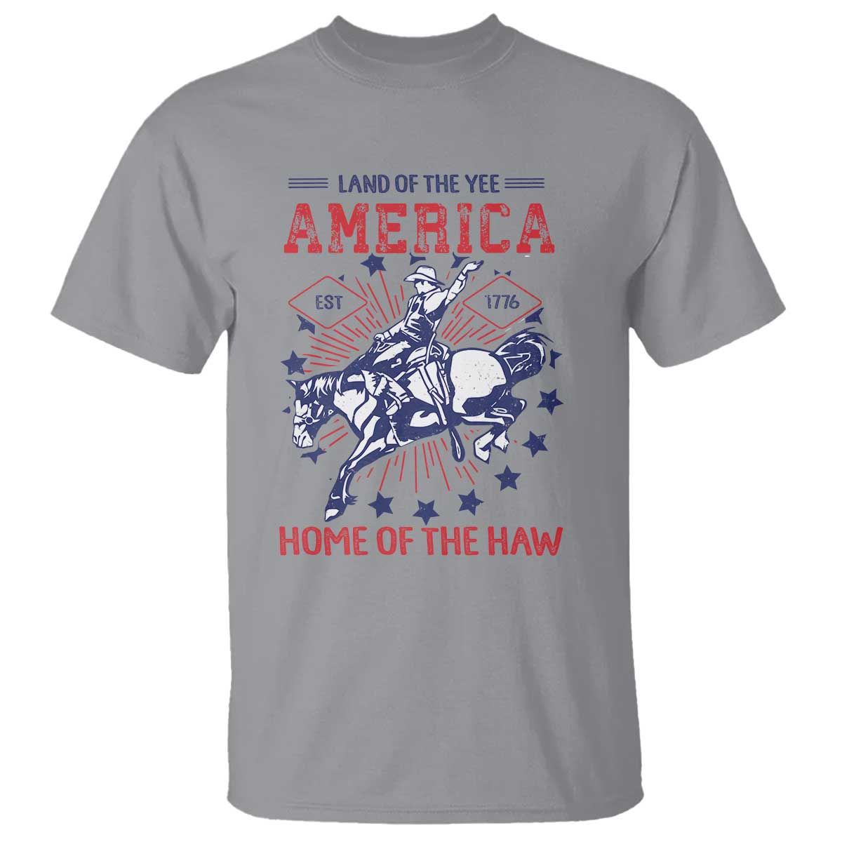 Funny 4th of July Western Cowboy T Shirt America Land Of The Yee Home Of The Haw TS11 Sport Gray Print Your Wear