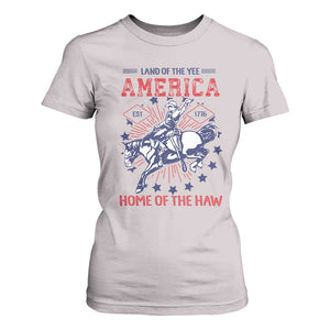 Funny 4th of July Western Cowboy T Shirt For Women America Land Of The Yee Home Of The Haw TS11 Ice Gray Print Your Wear