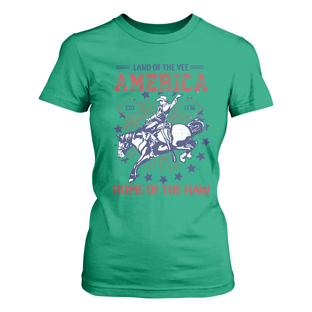 Funny 4th of July Western Cowboy T Shirt For Women America Land Of The Yee Home Of The Haw TS11 Irish Green Print Your Wear