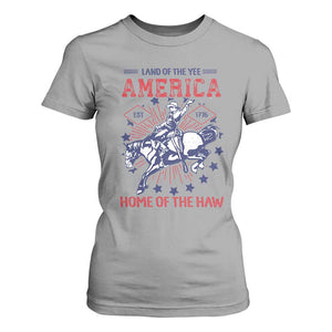 Funny 4th of July Western Cowboy T Shirt For Women America Land Of The Yee Home Of The Haw TS11 Sport Gray Print Your Wear