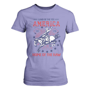 Funny 4th of July Western Cowboy T Shirt For Women America Land Of The Yee Home Of The Haw TS11 Violet Print Your Wear