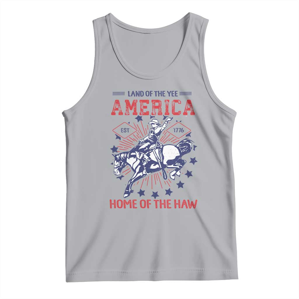 Funny 4th of July Western Cowboy Tank Top America Land Of The Yee Home Of The Haw TS11 Athletic Heather Print Your Wear