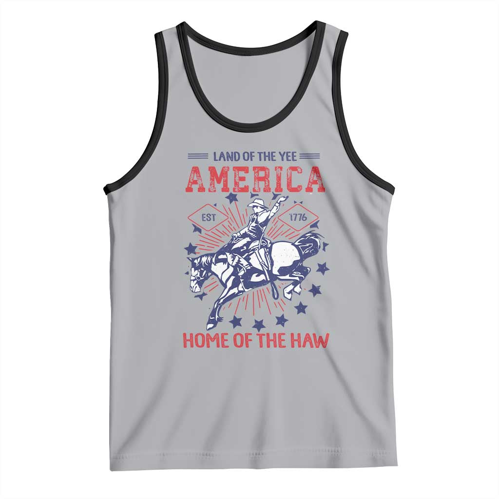 Funny 4th of July Western Cowboy Tank Top America Land Of The Yee Home Of The Haw TS11 Athletic Heather Black Print Your Wear