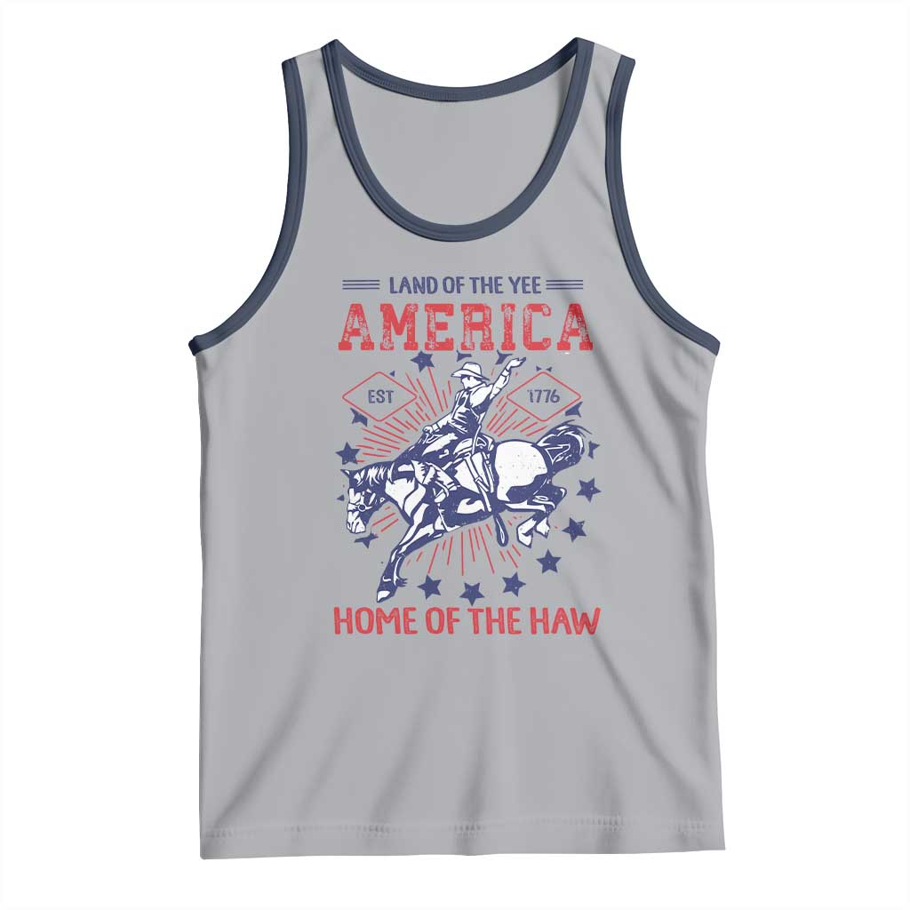 Funny 4th of July Western Cowboy Tank Top America Land Of The Yee Home Of The Haw TS11 Athletic Heather Navy Print Your Wear