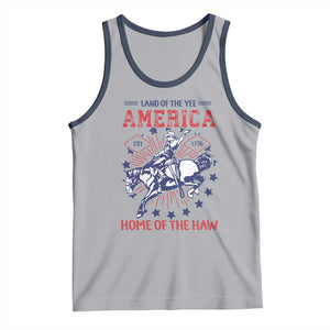 Funny 4th of July Western Cowboy Tank Top America Land Of The Yee Home Of The Haw TS11 Athletic Heather Navy Print Your Wear