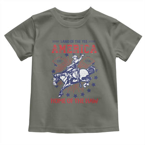 Funny 4th of July Western Cowboy Toddler T Shirt America Land Of The Yee Home Of The Haw TS11 Military Green Print Your Wear