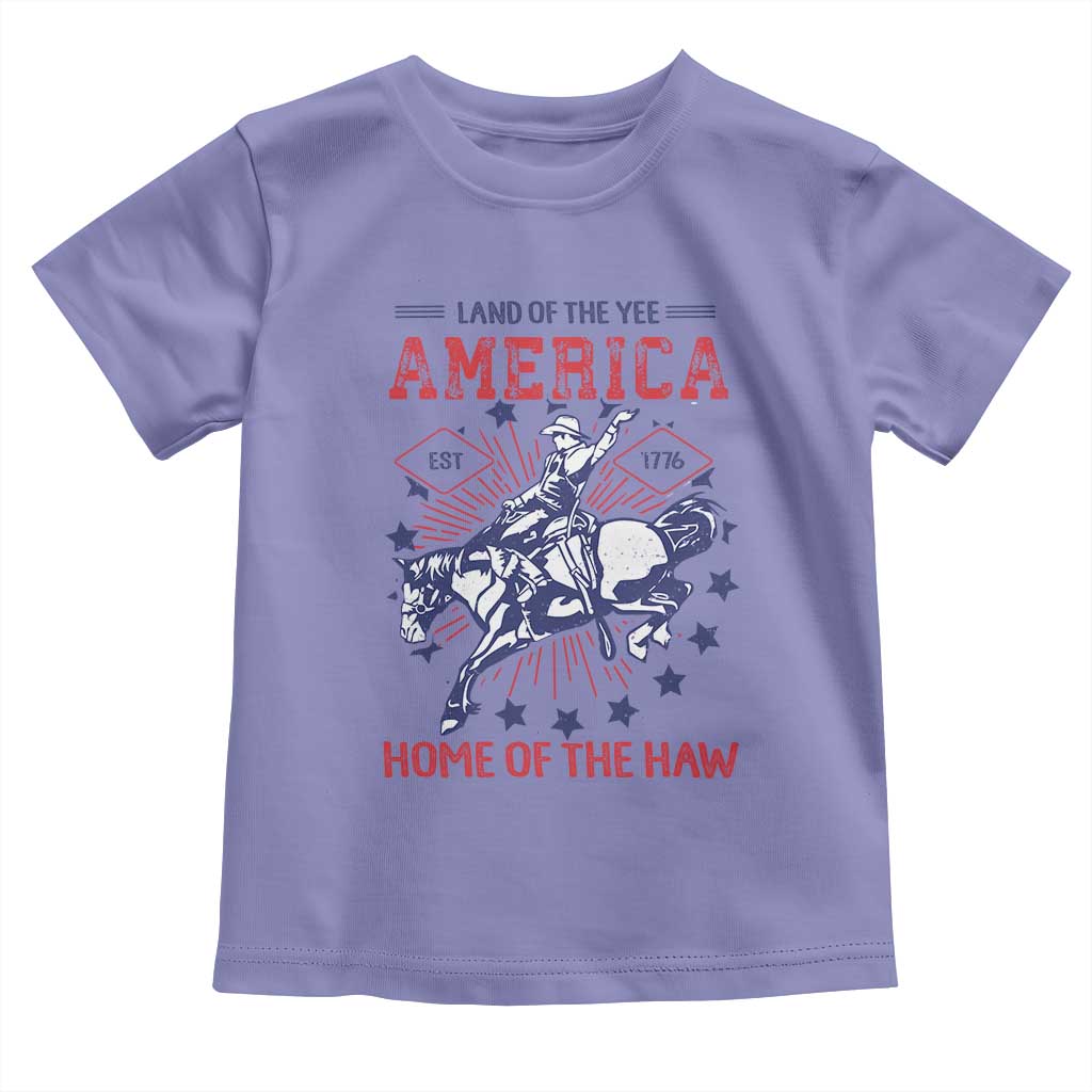 Funny 4th of July Western Cowboy Toddler T Shirt America Land Of The Yee Home Of The Haw TS11 Violet Print Your Wear