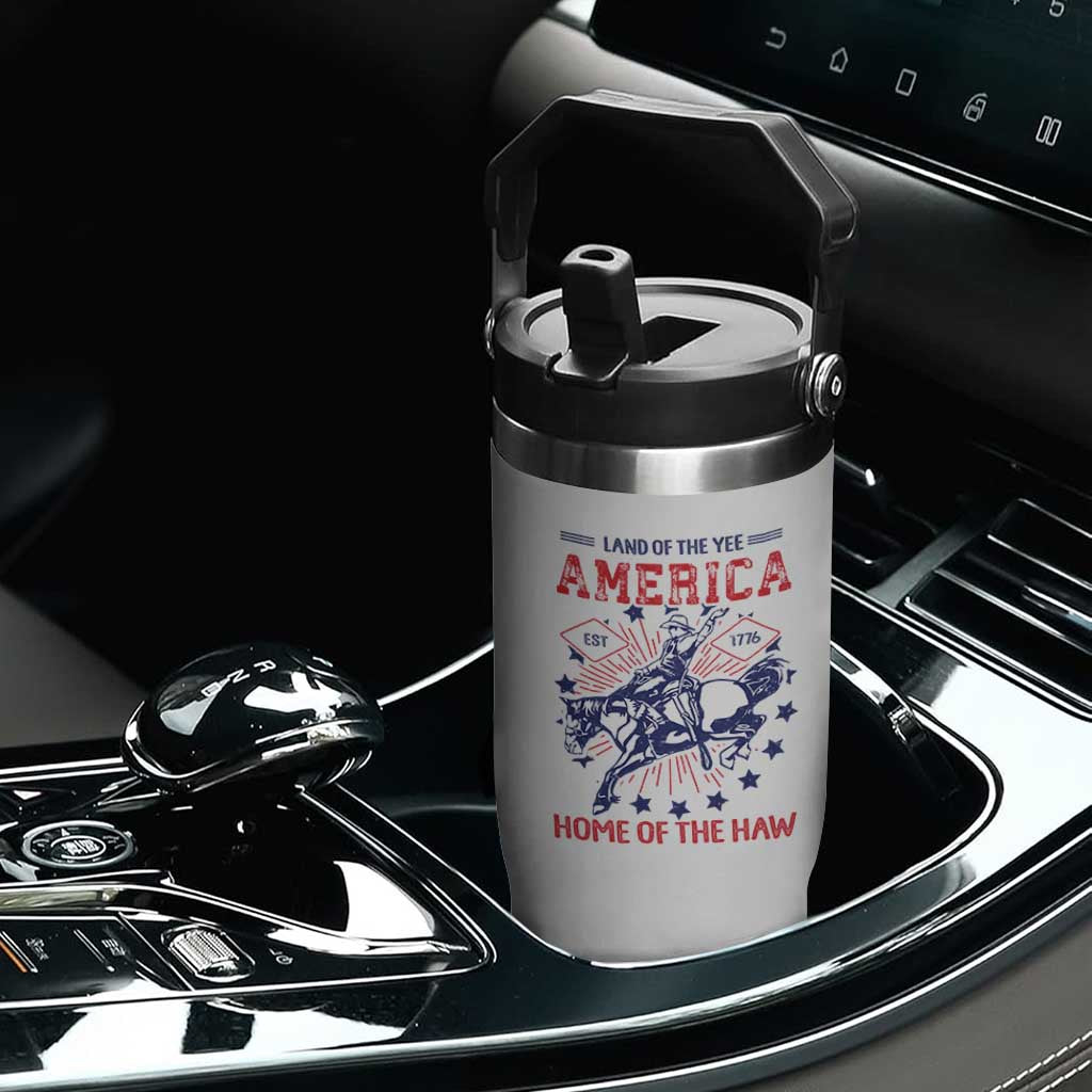 Funny 4th of July Western Cowboy Flip Straw Tumbler America Land Of The Yee Home Of The Haw TS11 Print Your Wear
