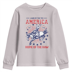 Funny 4th of July Western Cowboy Youth Sweatshirt America Land Of The Yee Home Of The Haw TS11 Ice Gray Print Your Wear