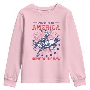 Funny 4th of July Western Cowboy Youth Sweatshirt America Land Of The Yee Home Of The Haw TS11 Light Pink Print Your Wear