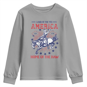 Funny 4th of July Western Cowboy Youth Sweatshirt America Land Of The Yee Home Of The Haw TS11 Sport Gray Print Your Wear