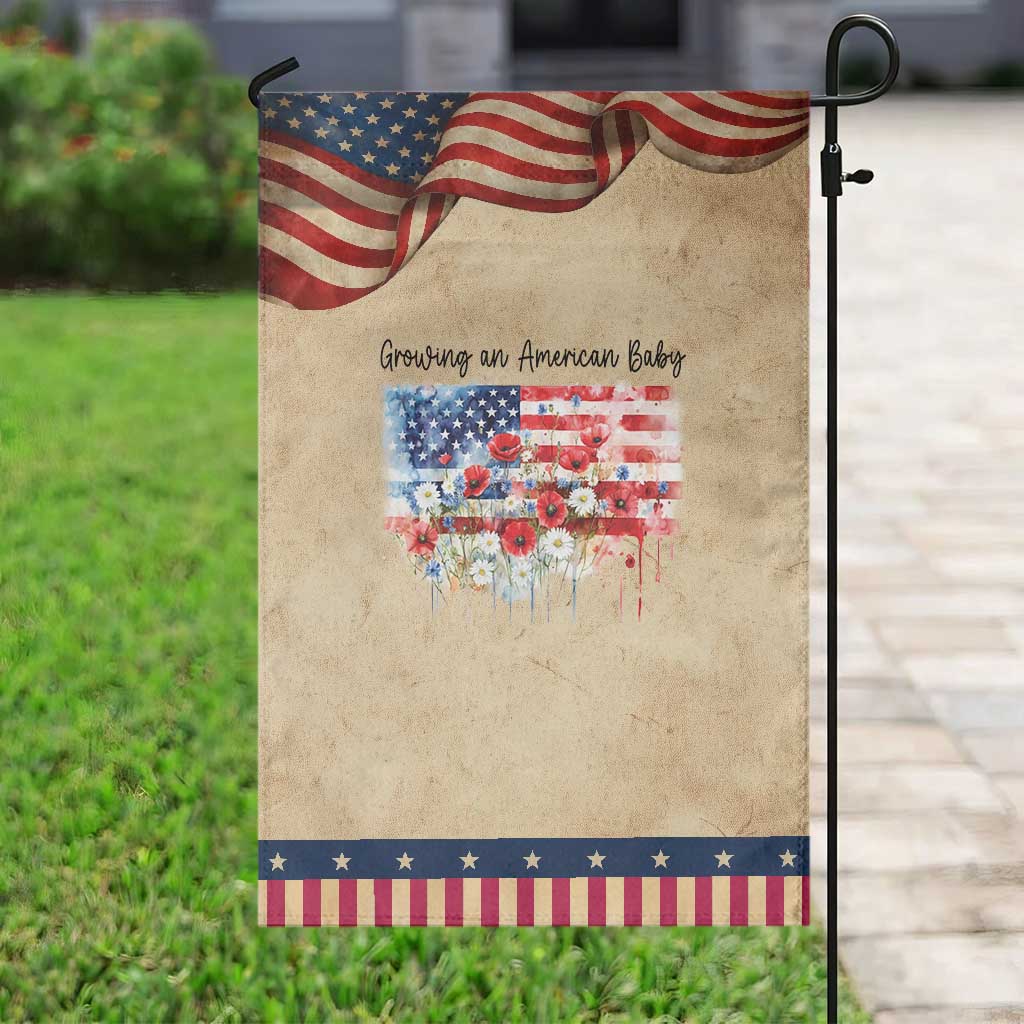 Funny 4th Of July Pregnancy Announcement Garden Flag Growing An American Baby USA Flag TS11 Vintage Rustic Tan Navy Print Your Wear