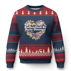 Funny Radicalized By Basic Decency Ugly Christmas Sweater Women Floral Heart TS11 Navy Red Print Your Wear