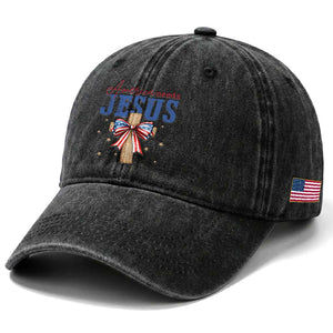 Funny America Needs Jesus Washed Cotton Baseball Cap 4th Of July Patriotic Christian Coquette Bow TS11 Print Your Wear