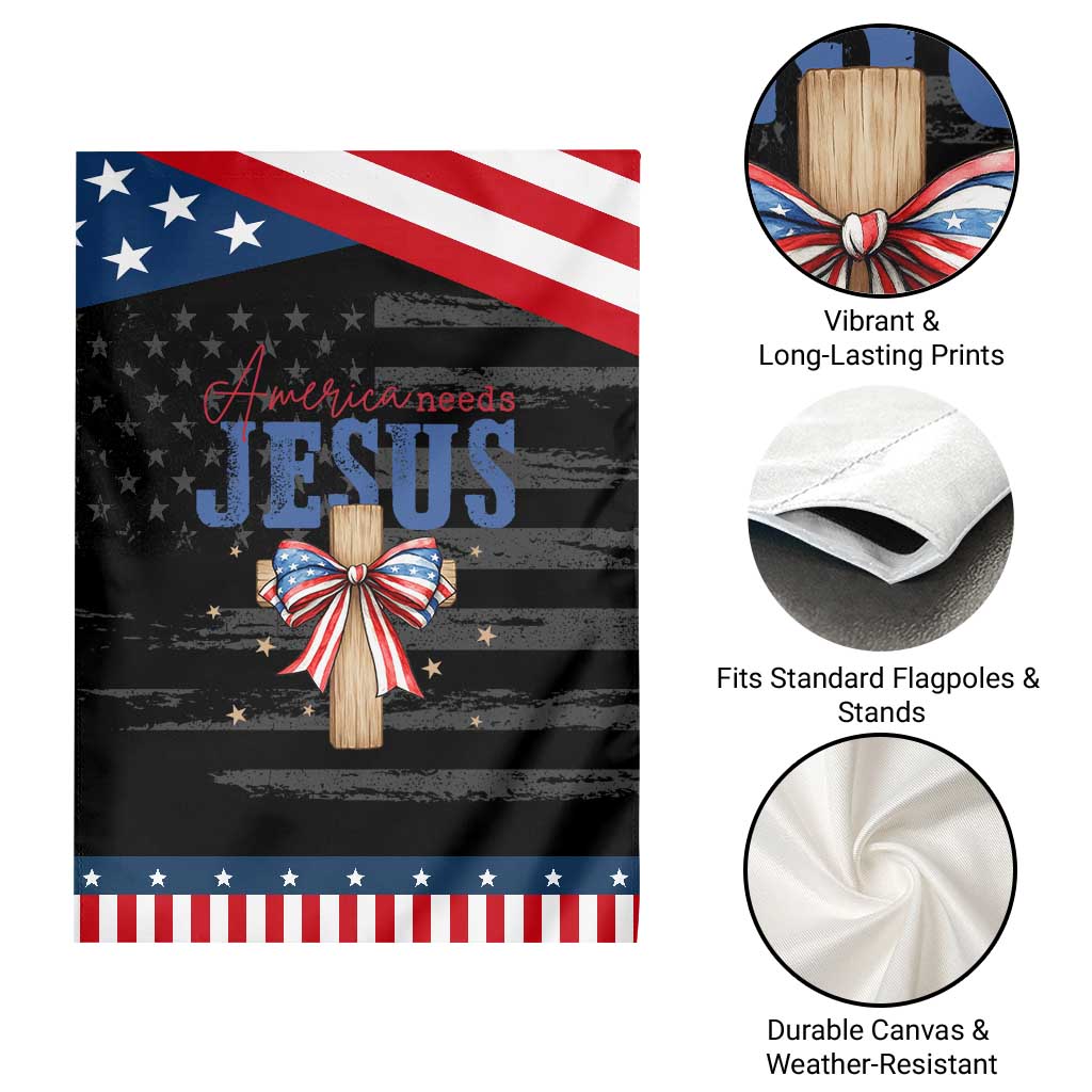 Funny America Needs Jesus Garden Flag 4th Of July Patriotic Christian Coquette Bow TS11 Print Your Wear
