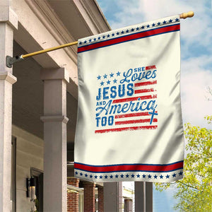 Funny She Loves Jesus And America Too Garden Flag 4th Of July Christian American Flag TS11 Modern Beige Red Print Your Wear
