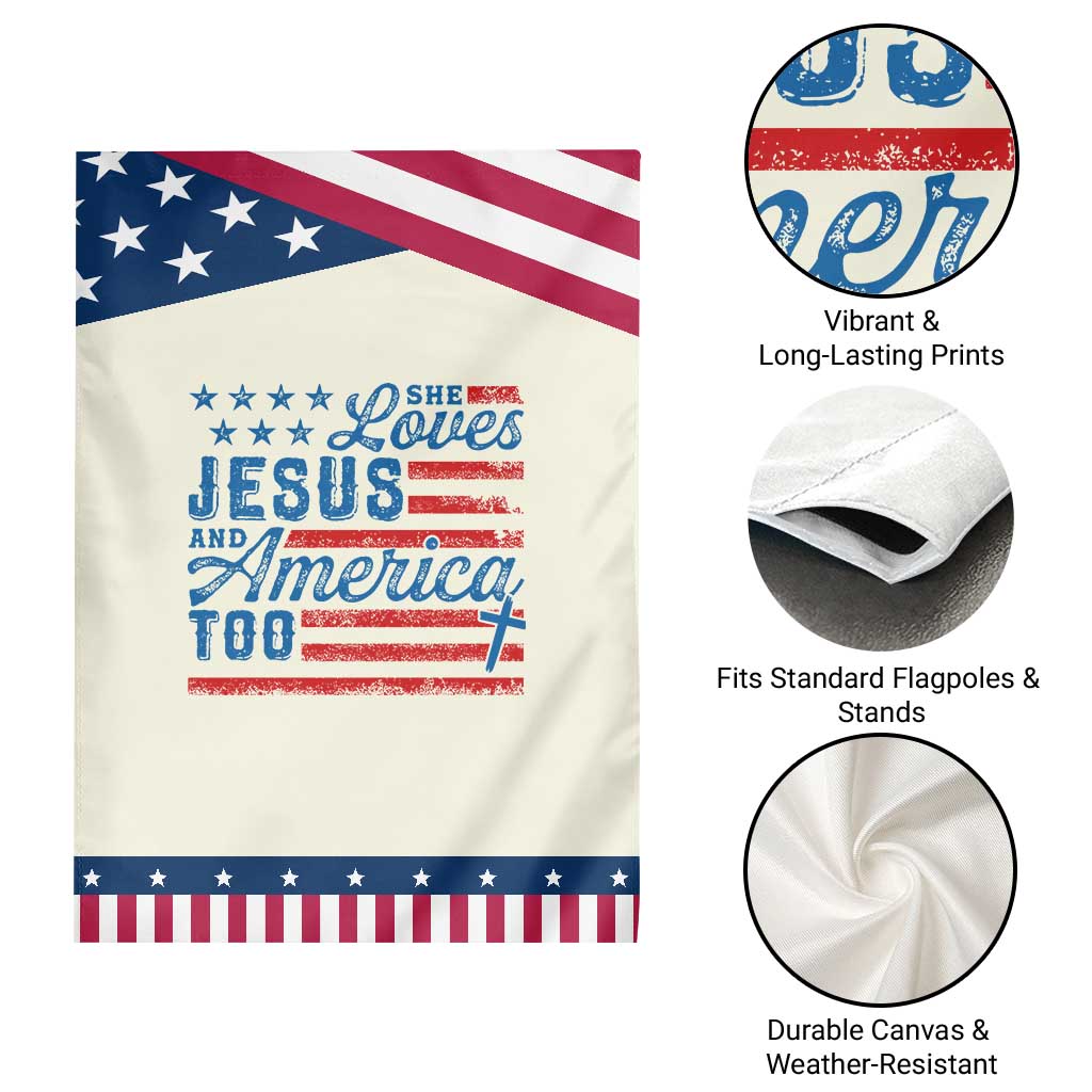 Funny She Loves Jesus And America Too Garden Flag 4th Of July Christian American Flag TS11 Print Your Wear