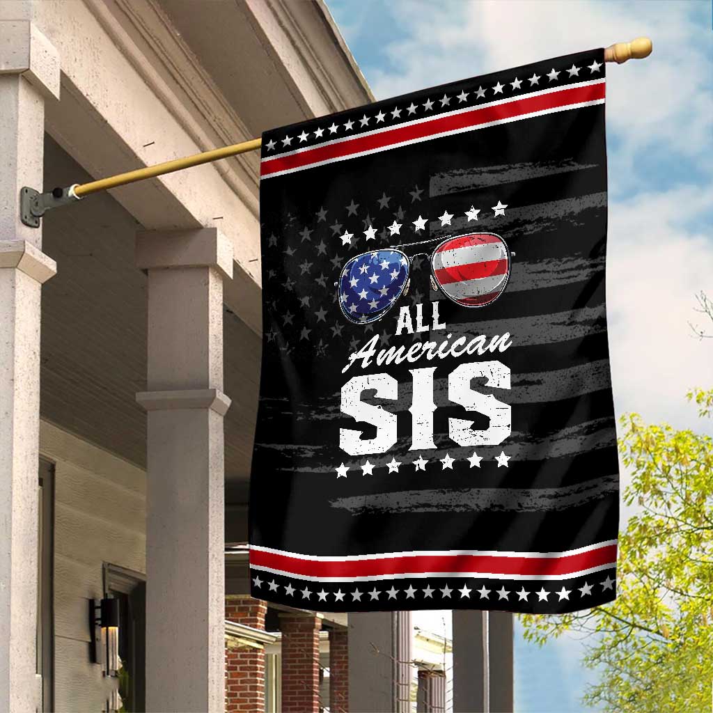 Funny All American Sis 4th Of July Garden Flag Family Matching Sunglasses TS11 Distressed Black Red Print Your Wear