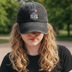 Funny All American Sis 4th Of July Washed Cotton Baseball Cap Family Matching Sunglasses TS11 Print Your Wear