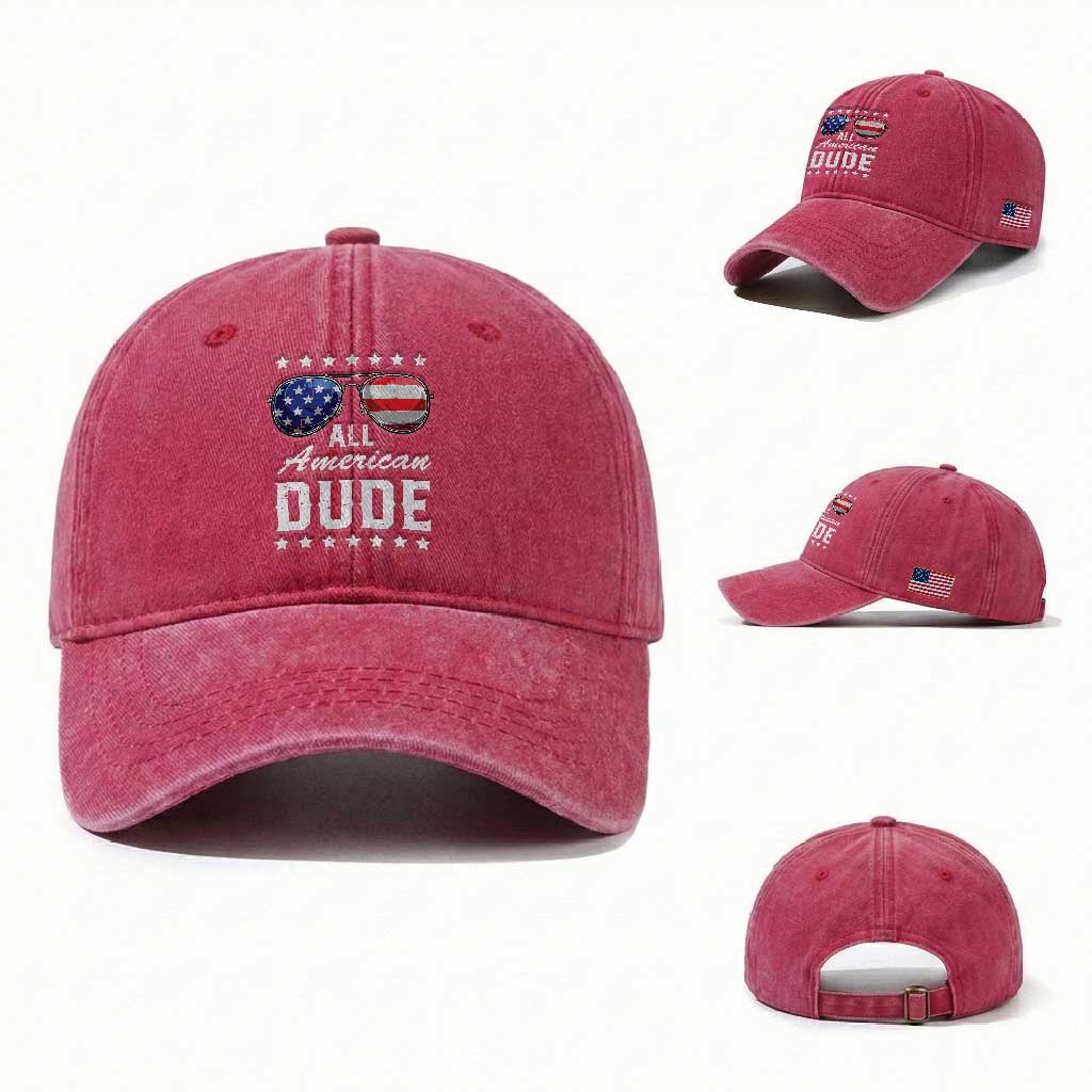 Funny All American Dude 4th Of July Washed Cotton Baseball Cap Family Matching Sunglasses TS11 Washed Cap Universal Fit Red Print Your Wear