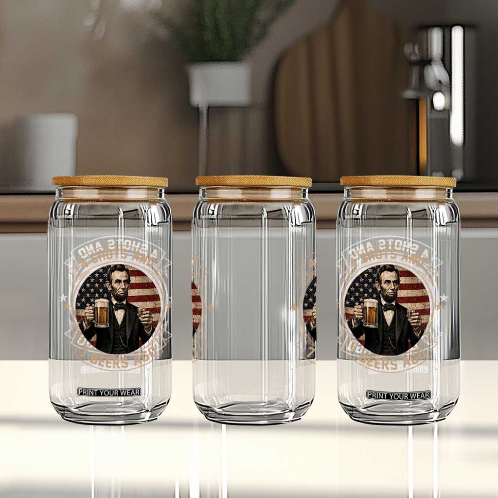 Abraham Lincoln 4 Shots and 7 Beers Ago Beer Drinking Glass Can