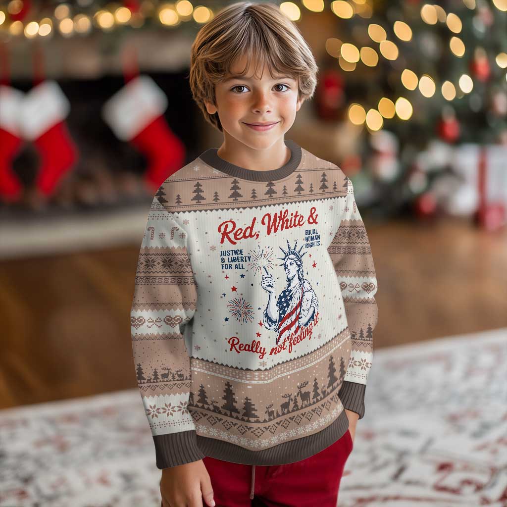 Red White and Not Really Feeling It Ugly Christmas Sweater 4th of July Feminist Statue Of Liberty