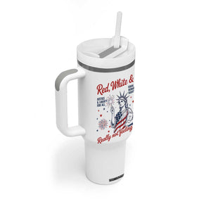 Red White and Not Really Feeling It Tumbler With Handle 4th of July Feminist Statue Of Liberty