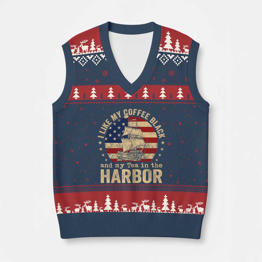 I Like My Coffee Black And My Tea In The Harbor V-Neck Knit Sweater Vest Funny US History TS11 Navy Red Print Your Wear