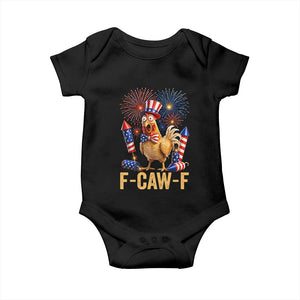 F Caw F 4th of July Baby Onesie Funny Rooster Meme American Flag Fireworks