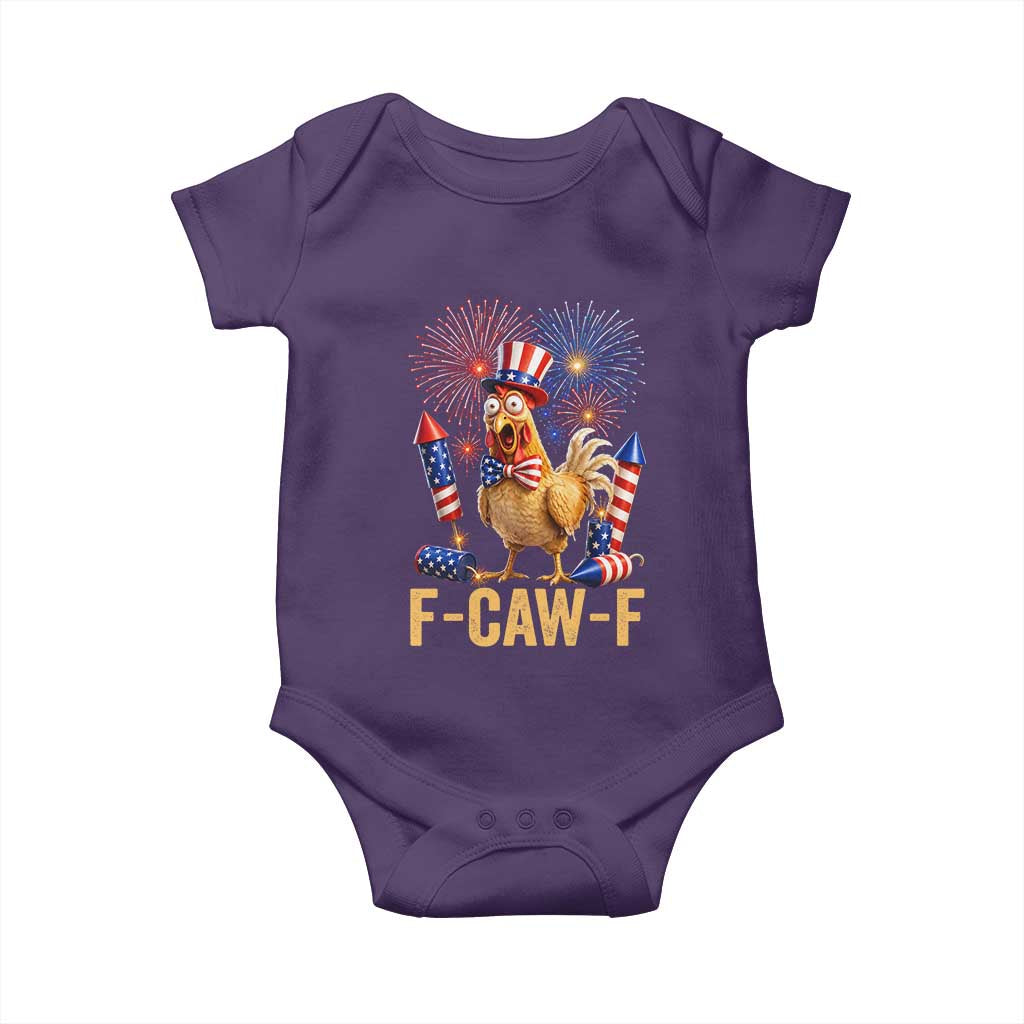F Caw F 4th of July Baby Onesie Funny Rooster Meme American Flag Fireworks