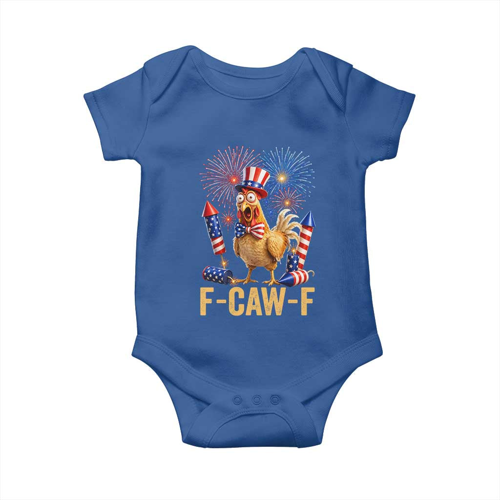 F Caw F 4th of July Baby Onesie Funny Rooster Meme American Flag Fireworks