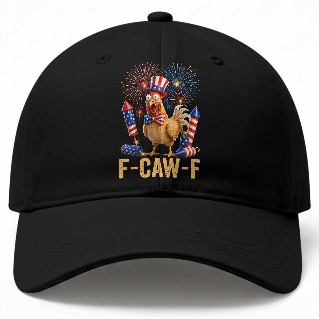 F Caw F 4th of July Baseball Cap Funny Rooster Meme American Flag Fireworks