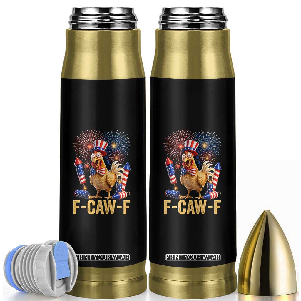 F Caw F 4th of July Bullet Tumbler Funny Rooster Meme American Flag Fireworks