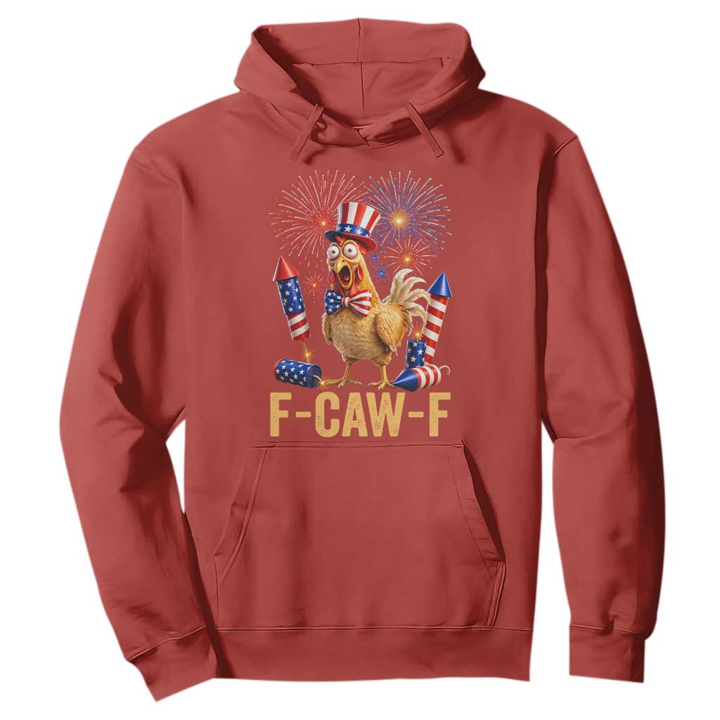 F Caw F 4th of July Hoodie Funny Rooster Meme American Flag Fireworks