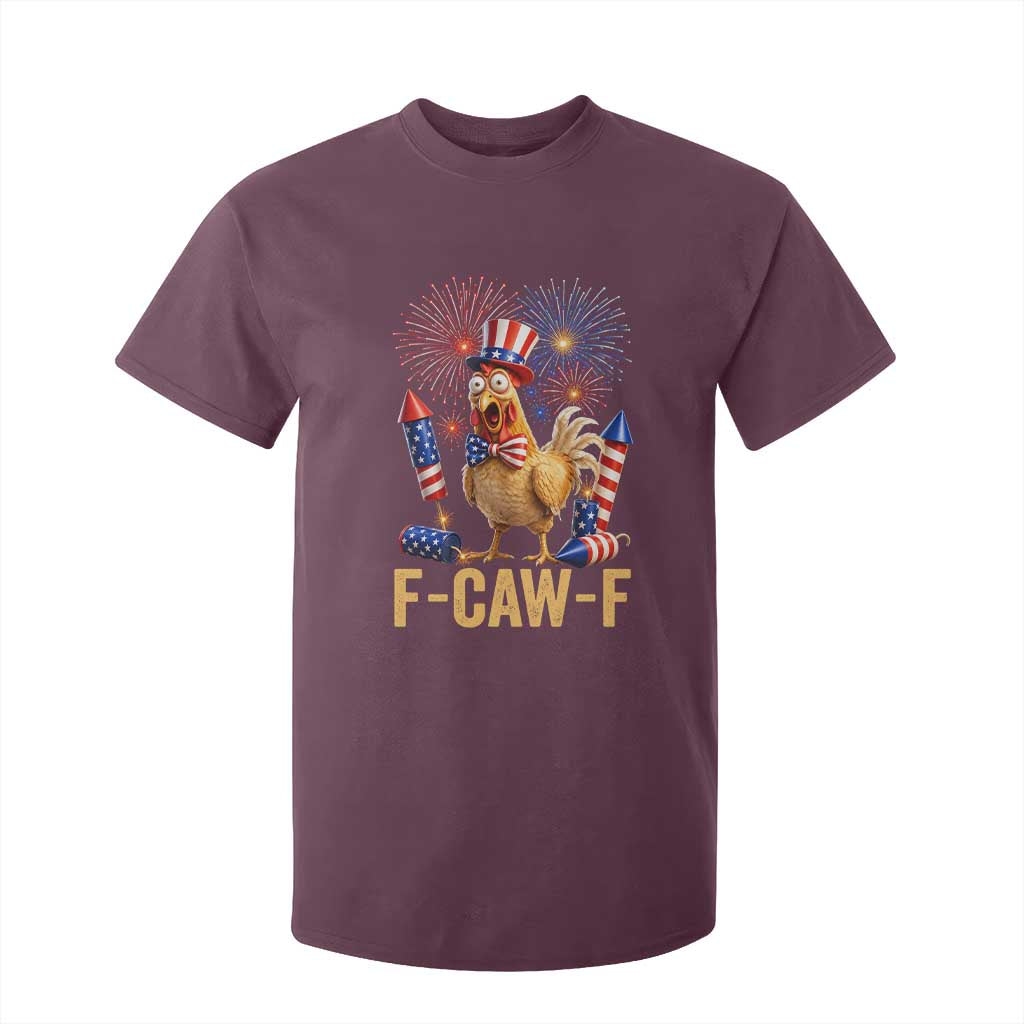 F Caw F 4th of July T Shirt For Kid Funny Rooster Meme American Flag Fireworks